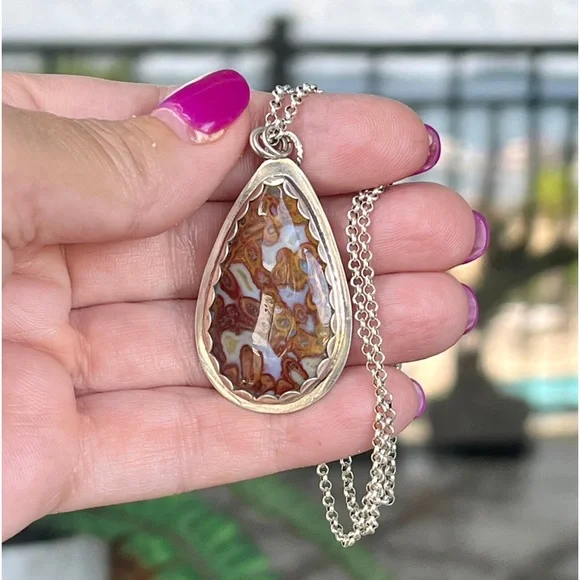 NWT Genuine Petrified Wood Gemstone Sterling Silver .925Necklace w/ 20” SS Chain - Picture 5 of 6